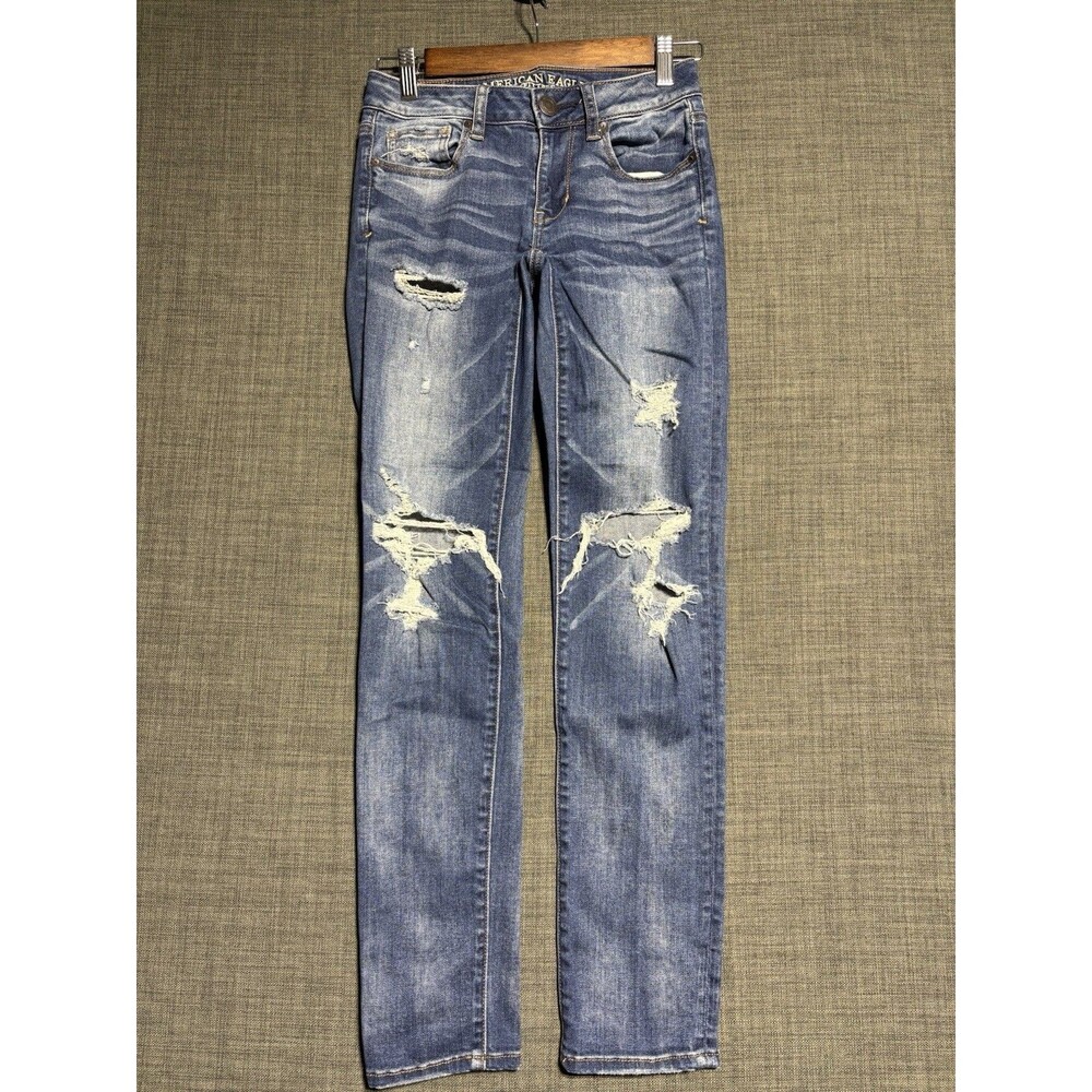 American Eagle AEO Womens Jeans Size 00 Medium Wash Blue Denim Super Stretch X